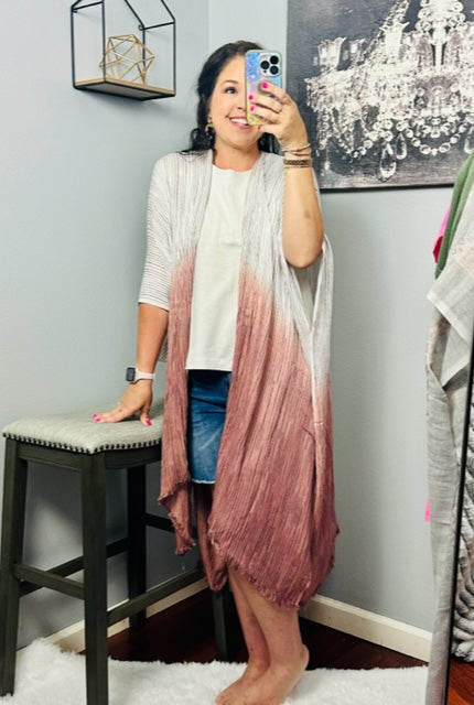 Ombre Vertical Multicolor Stitched Kimono