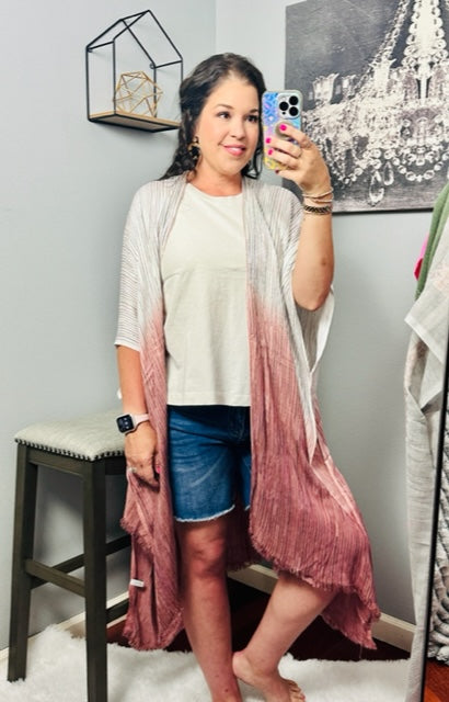 Ombre Vertical Multicolor Stitched Kimono