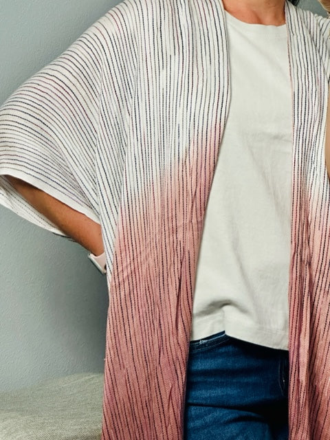 Ombre Vertical Multicolor Stitched Kimono
