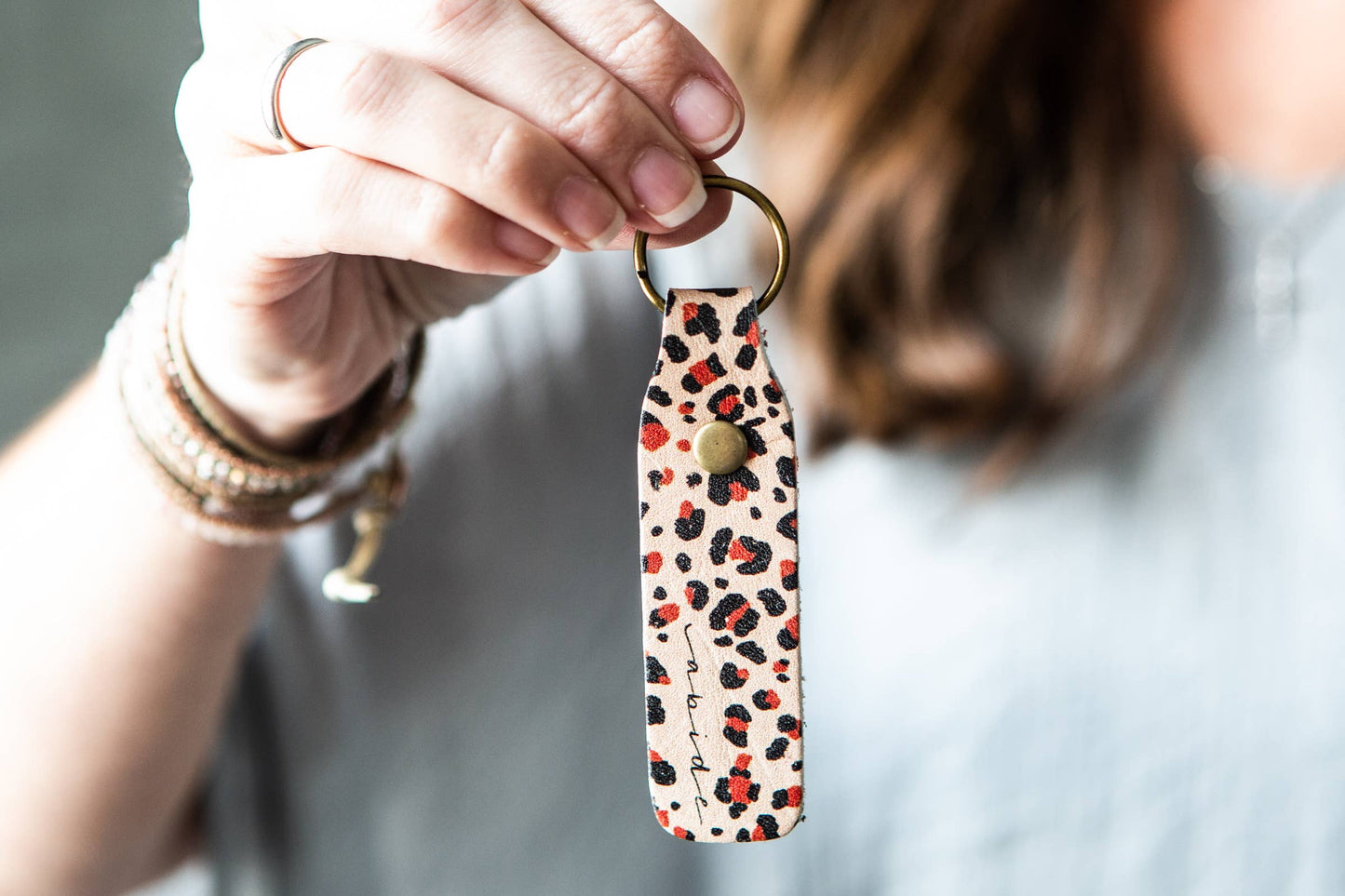 Cheetah Print Abide Leather Keychain