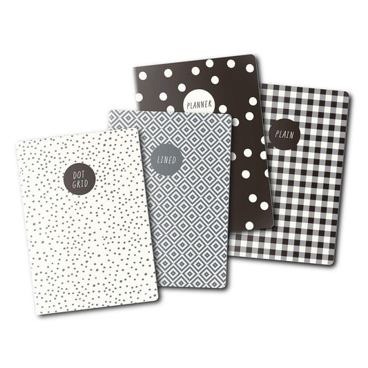 Monochrome A6 4 Pack Notebooks
