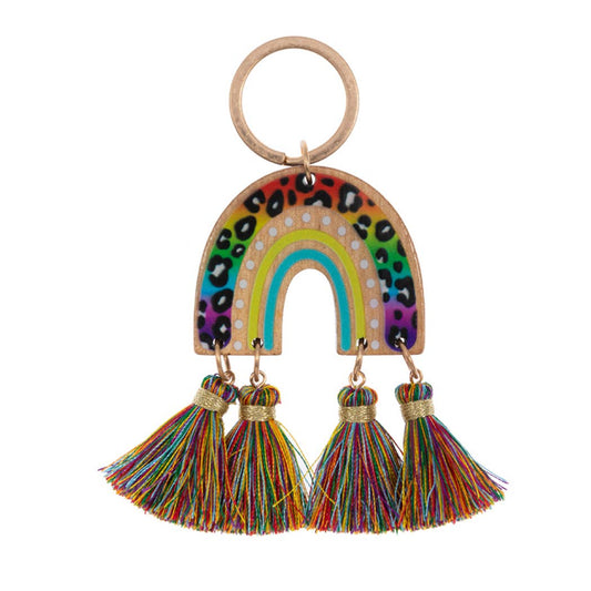 Arched Animal Print Wood Keychains
