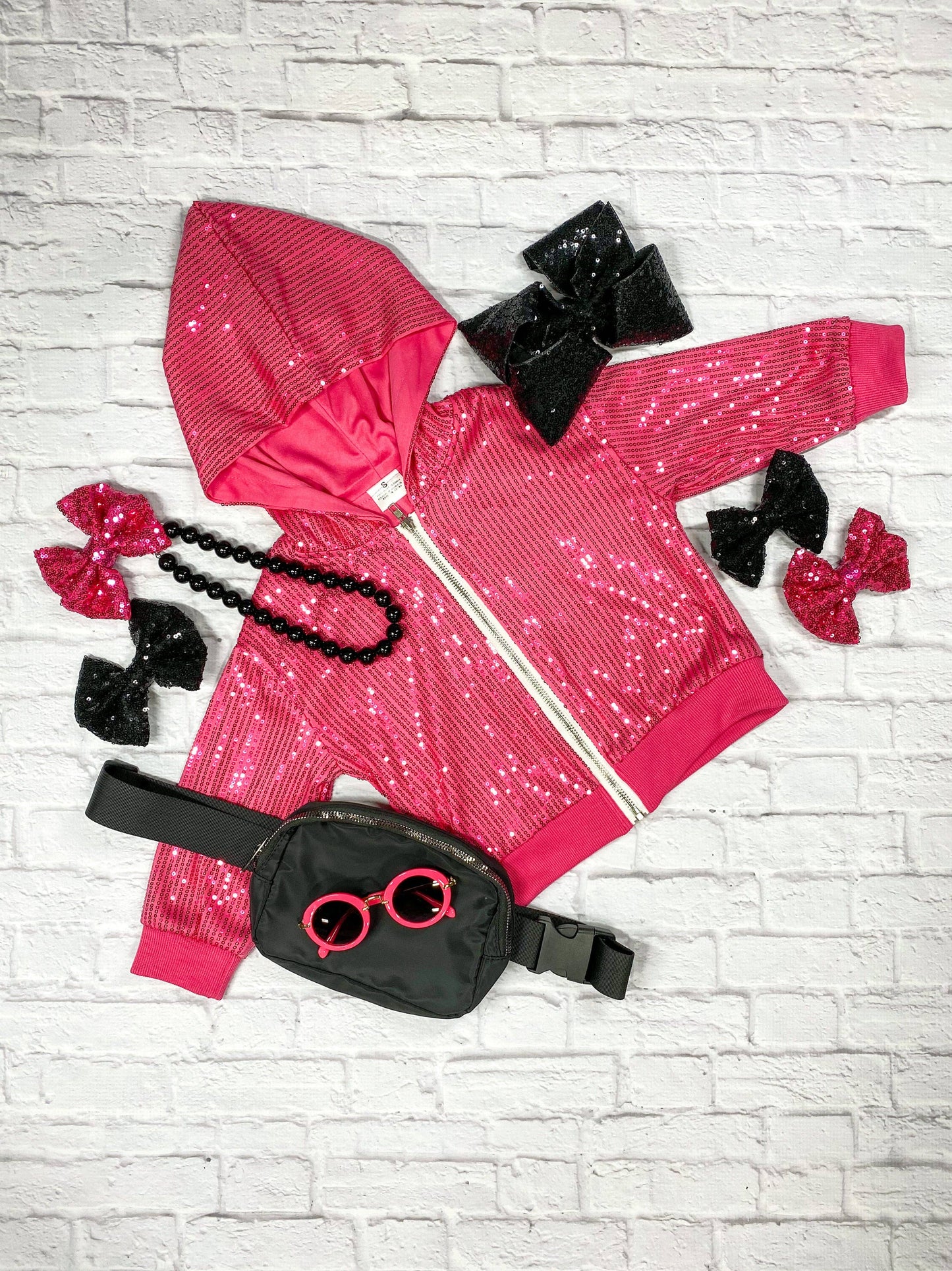 Pink Sequin Zip Up Hooded Jacket: 8y