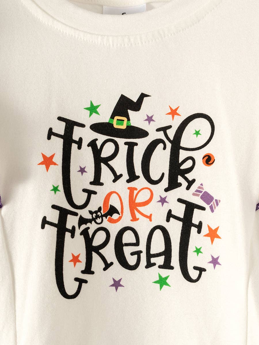 Halloween Trick or Treat Stripe Ruffle Girl Bell Pant Set: 7Y