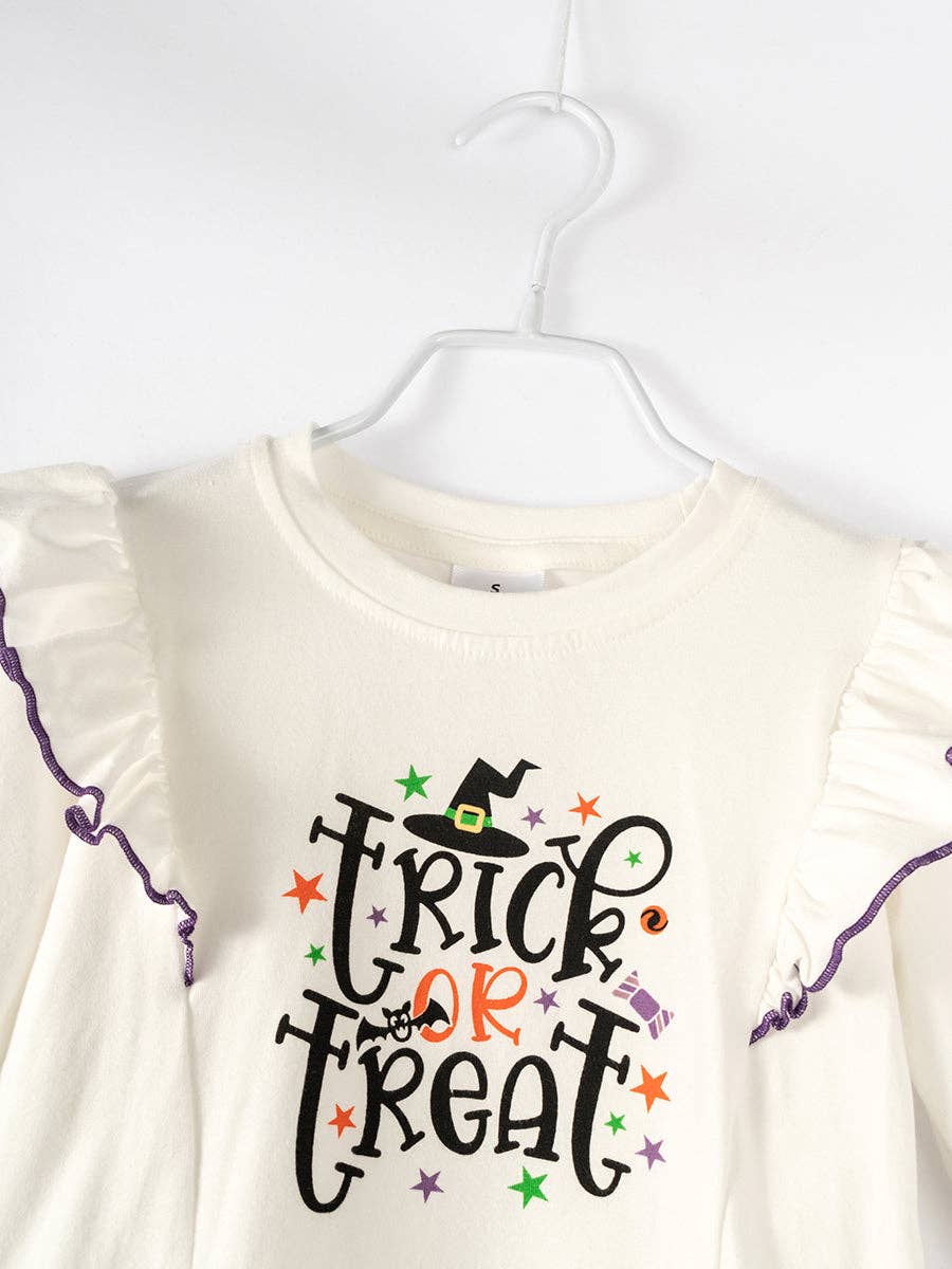 Halloween Trick or Treat Stripe Ruffle Girl Bell Pant Set: 7Y