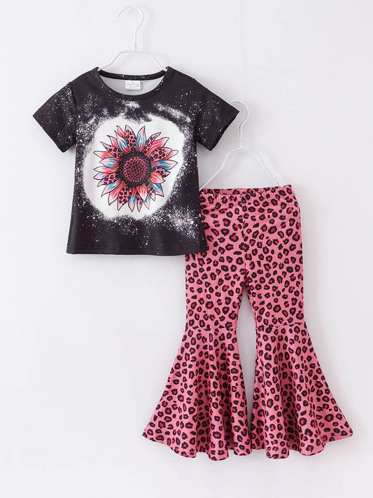 Spring 2024 Pink Leopard Sunflower Girl Bell Outfit: 7Y