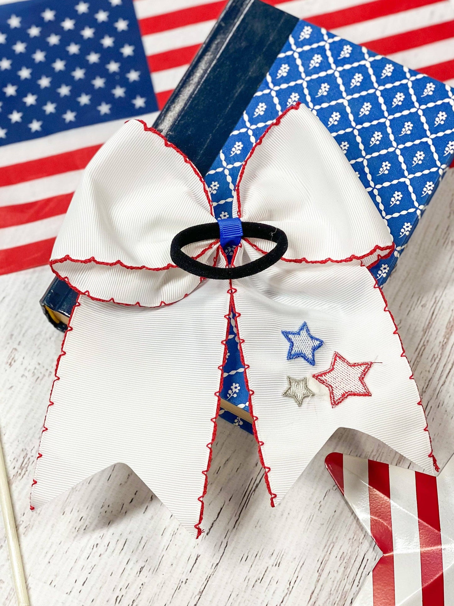 Stars Embroidered Cheer Bow