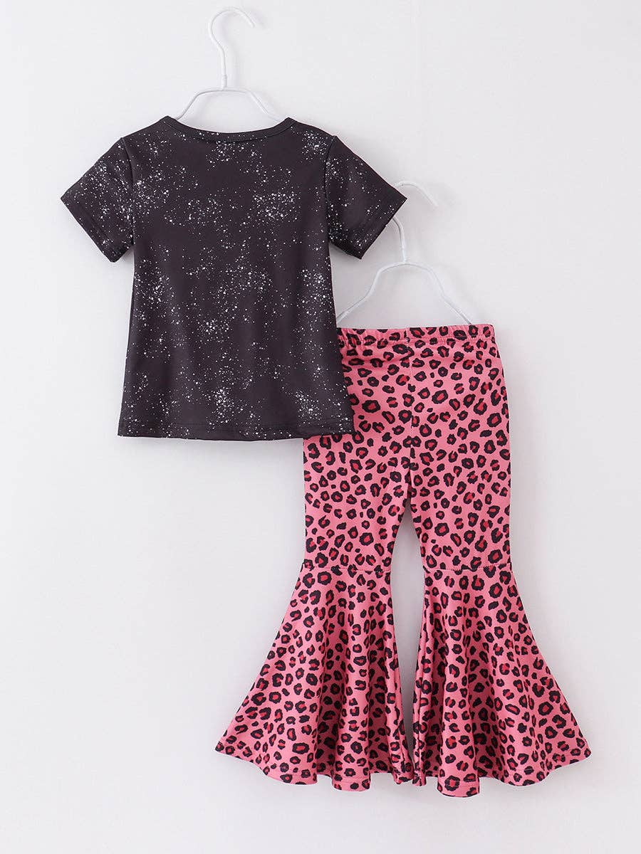 Spring 2024 Pink Leopard Sunflower Girl Bell Outfit: 7Y