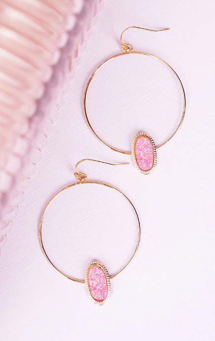 Pink Crystal Hoops