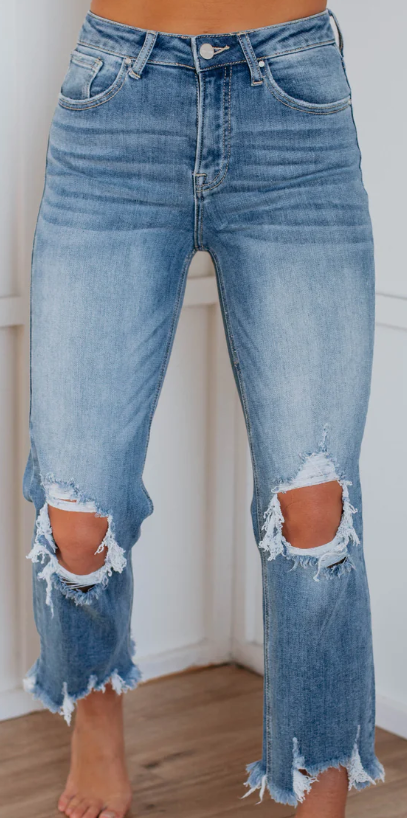 RISEN High Waisted Distressed Ankle Straight