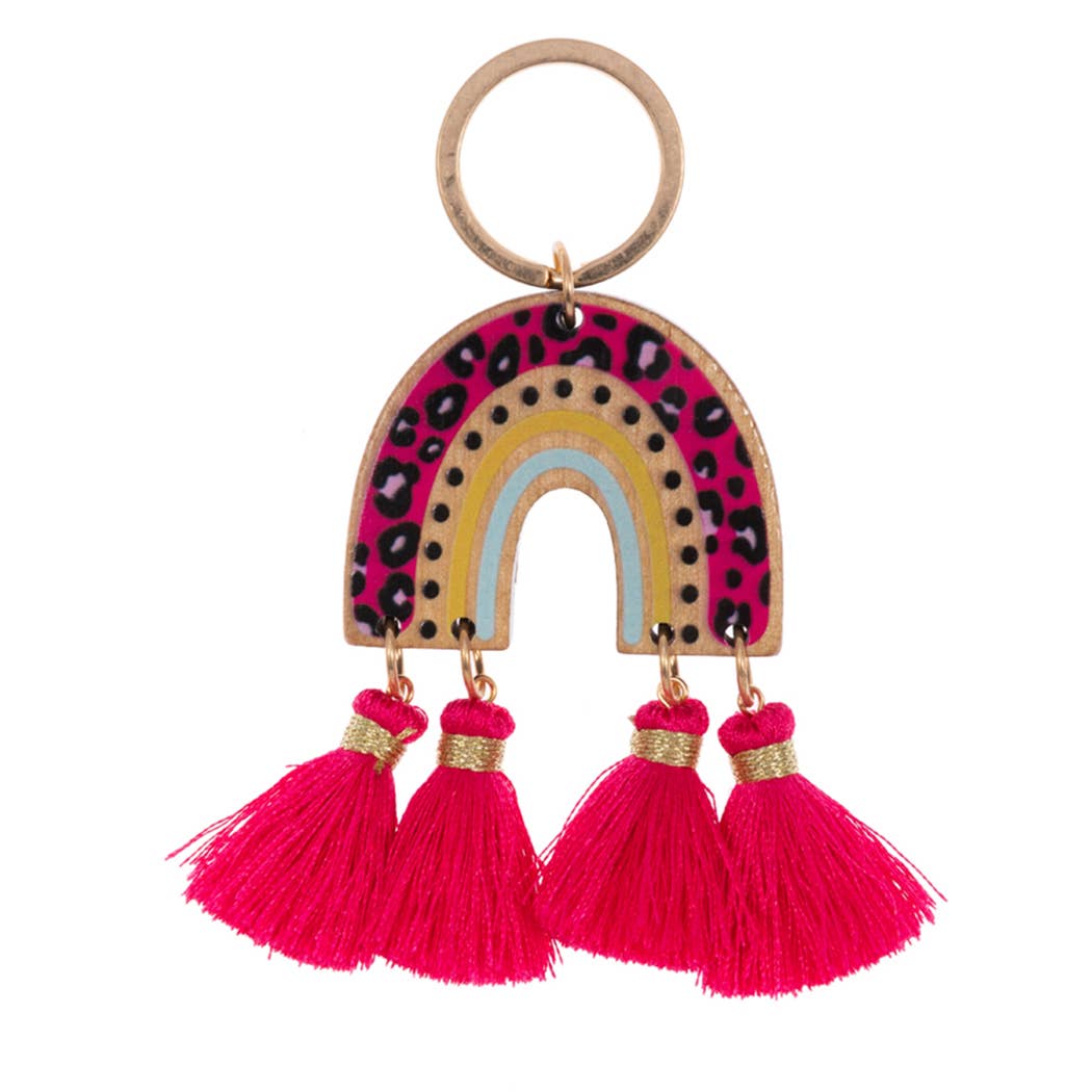 Arched Animal Print Wood Keychains