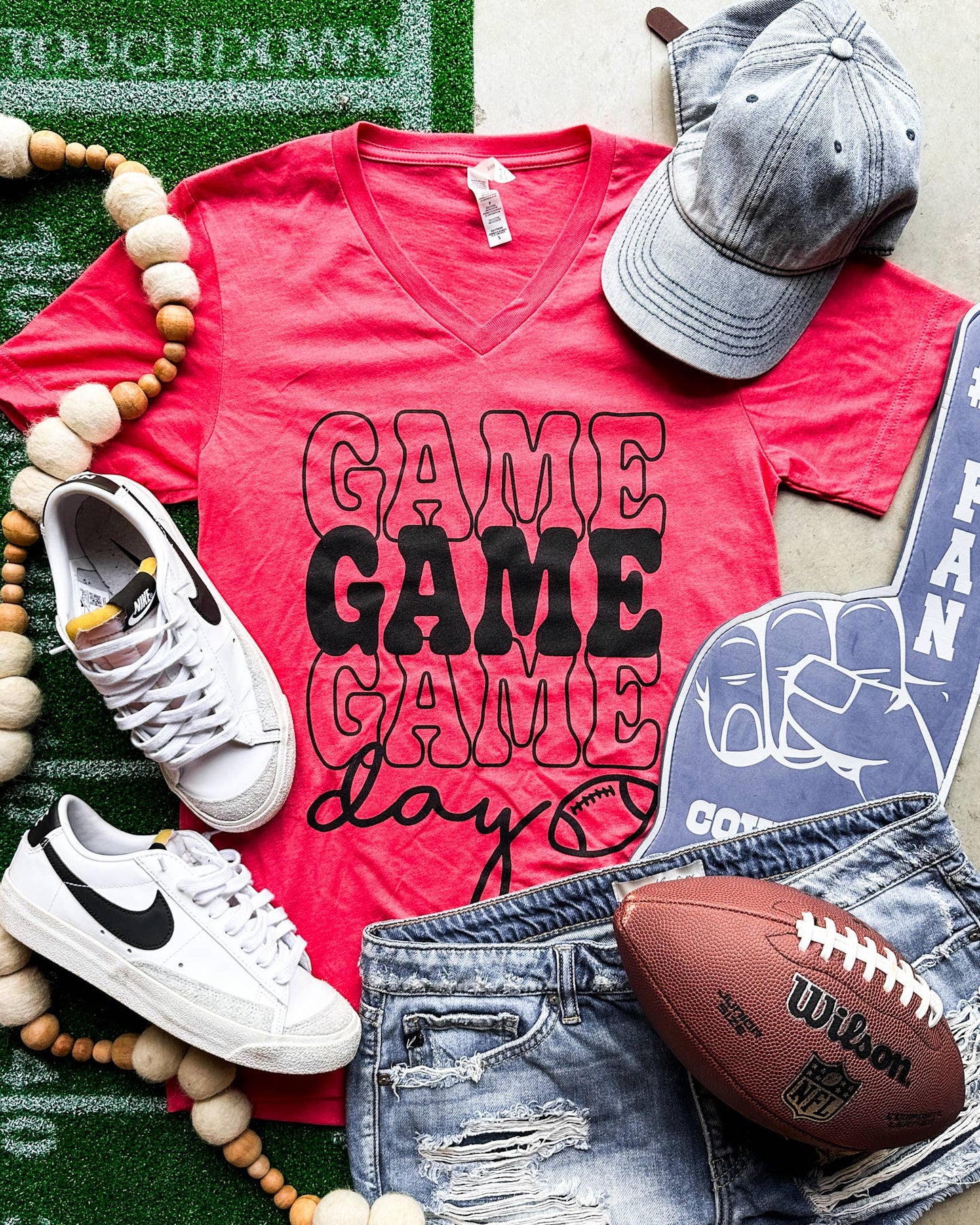 Game Game Game Day Vneck Graphic Tee
